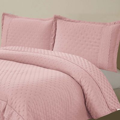 Kit Coordenado Grécia Cobre Leito + Jogo de Cama Casal Padrão Bordado Inglês 300 Fios - 7 Peças - Roxo Malva