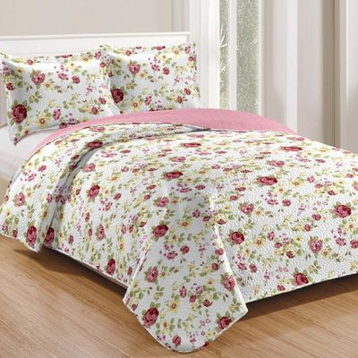 Kit Cobre Leito Colcha Casa Scarpa Mix Queen Estampado Dupla Face Floral 3 Peças - Laís