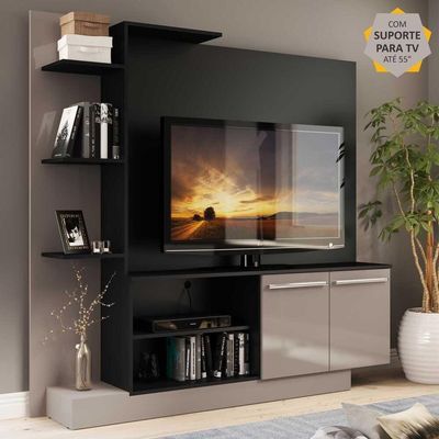 Estante Com Suporte Para Tv Até 55´´Fg3069 Preta/lacca Fumê