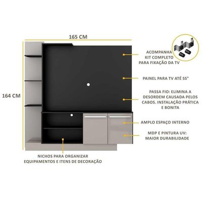 Estante Com Suporte Para Tv Até 55´´Fg3069 Preta/lacca Fumê