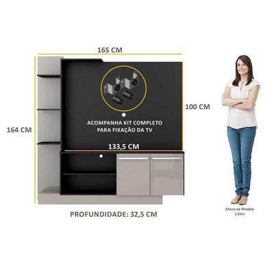 Estante Com Suporte Para Tv Até 55´´Fg3069 Preta/lacca Fumê