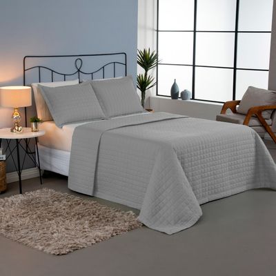 Kit Cobre Leito Colcha Bellini Queen Dupla Face Percal 300 Fios Textura Matelassê 3 Peças - Cinza
