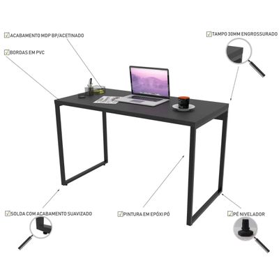 Kit Mesa Para Escritório com Estante 4 Prateleiras Industrial Form 120 cm Preto Onix - Lyam Decor