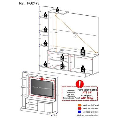 Estante Para Tv Até 55´´ Denver Fg2473 Preta/lacca Fumê