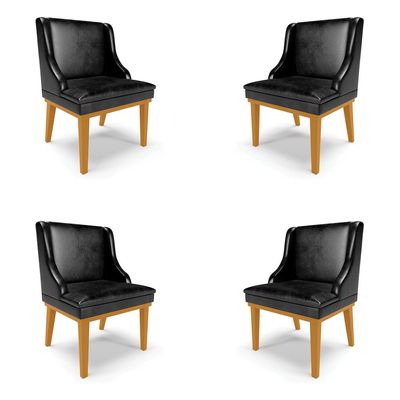 Kit 4 Cadeiras Decorativas Sala de Jantar Base Fixa de Madeira Firenze PU Preto Brilho/Castanho G19 - Gran Belo