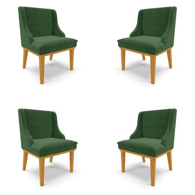 Kit 4 Cadeiras Decorativas Sala de Jantar Base Fixa de Madeira Firenze Suede Verde/Castanho G19 - Gran Belo