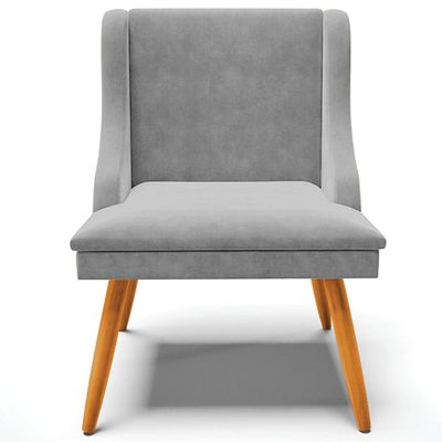 Kit 2 Cadeiras Decorativas Sala de Jantar Pés Palito de Madeira Firenze Suede Cinza/Natural G19 - Gran Belo