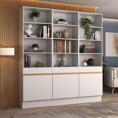 Armário/estante Escritório 3 Portas Multimóveis Mp7001 Branco/dourado Branco/dourado