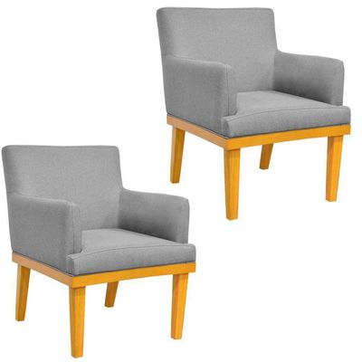 Kit 02 Poltronas Decorativas Para Sala de Estar Beatriz W01 Linho Cinza Escuro - Lyam Decor