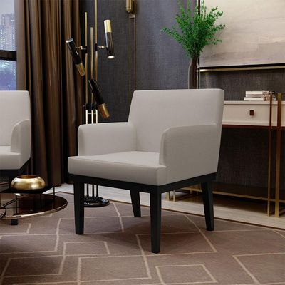 Kit 02 Poltronas Decorativas Sala de Estar Base Preto Beatriz W01 Linho Bege - Lyam Decor