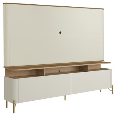 Rack Sala Com Painel Para TV 75 Pol 4 Portas 220cm Pés Dourado Clio I03 Louro Luna - Lyam