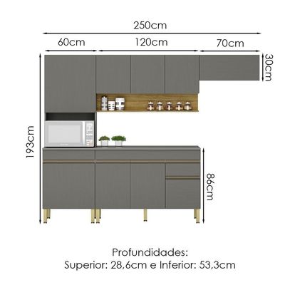 Cozinha Modulada 4 Pecas Balcao Com Tampo Line Ktp Gris Cp Freijo
