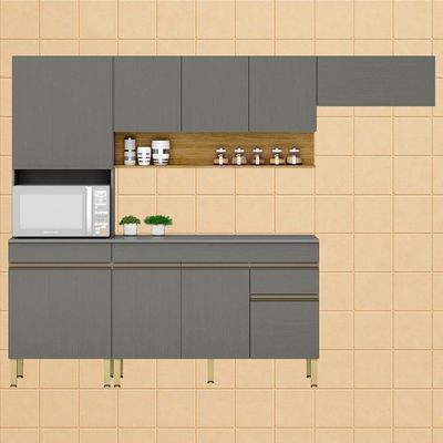 Cozinha Modulada 4 Pecas Balcao Com Tampo Line Ktp Gris Cp Freijo