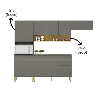 Cozinha Modulada 4 Pecas Balcao Com Tampo Line Ktp Gris Cp Freijo