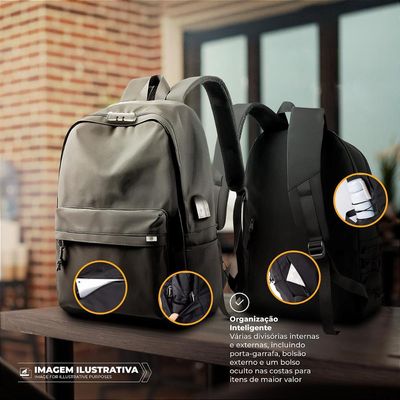 Mochila Casual para Notebook 15,6" Antifurto com Cadeado, Bolso Invisível, USB e P2, Expansível Impermeável 20L - Flex