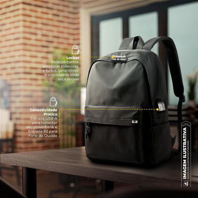 Mochila Casual para Notebook 15,6" Antifurto com Cadeado, Bolso Invisível, USB e P2, Expansível Impermeável 20L - Flex