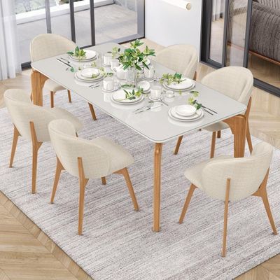 Kit 04 Cadeiras De Jantar E Estar Living Estofada Mia L02 Linho Palha - Lyam Decor