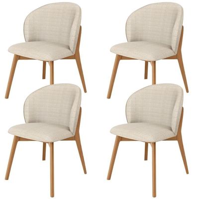 Kit 04 Cadeiras De Jantar E Estar Living Estofada Mia L02 Linho Palha - Lyam Decor