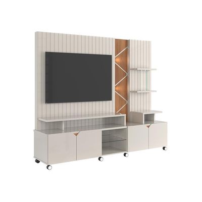 Rack Lukaliam Móveis C- Painel Para Até 55 Led Frisado 2,10m Off White Perolizado Com Jequitiba