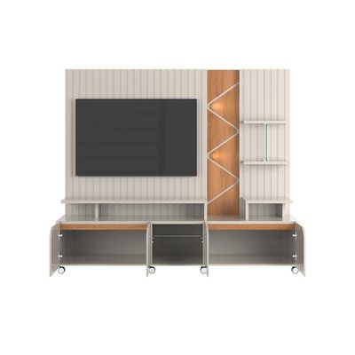 Rack Lukaliam Móveis C- Painel Para Até 55 Led Frisado 2,10m Off White Perolizado Com Jequitiba