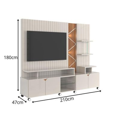 Rack Lukaliam Móveis C- Painel Para Até 55 Led Frisado 2,10m Off White Perolizado Com Jequitiba