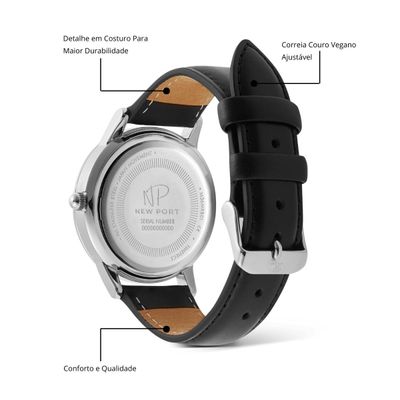 Relógio Feminino Elegante Prata Casual Clássico New Port