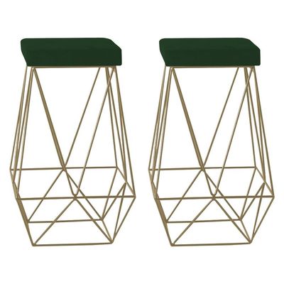 Kit 2 Banqueta Decorativa Kathy Base Gold Suede Verde - Gran Belo