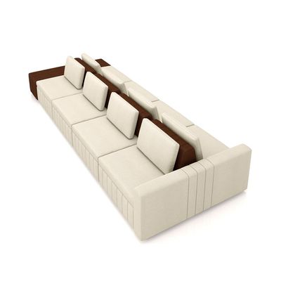 Sofá Ilha com Encosto e Almofadas Móveis Olimpo 505cm Modulado Linho/PU Bege/Marrom G45 - Gran Belo