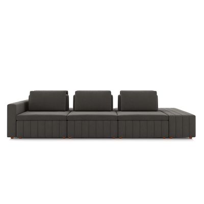 Sofá Ilha com Encosto e Almofadas Móveis Olimpo 335cm Modulado Veludo Grafite G45 - Gran Belo