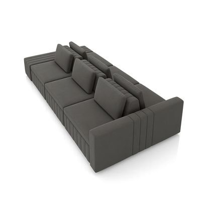 Sofá Ilha com Encosto e Almofadas Móveis Olimpo 335cm Modulado Veludo Grafite G45 - Gran Belo