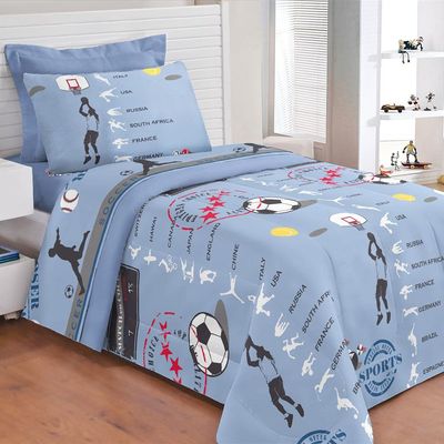 Kit Edredom Infantil Fenômeno Esportes + Jogo De Lençol 5 Peças - Azul
