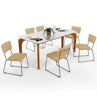 Mesa De Jantar Capri 160cm Off White Nature Com 6 Cadeiras Allana B05 Linho Bege Escuro - Lyam Decor