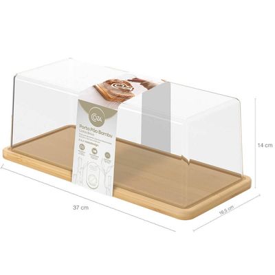 Porta Pão Em Bambu Com Tampa Plástica 37x16,5x14cm Coza Brisa Pães Organizador