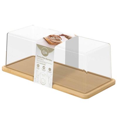 Porta Pão Em Bambu Com Tampa Plástica 37x16,5x14cm Coza Brisa Pães Organizador
