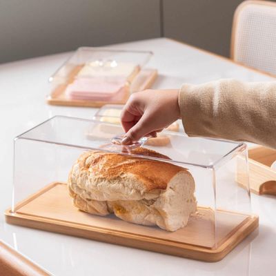 Porta Pão Em Bambu Com Tampa Plástica 37x16,5x14cm Coza Brisa Pães Organizador