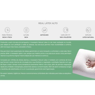 Travesseiro Real Latex Alto 50cm x 70cm Branco Duoflex