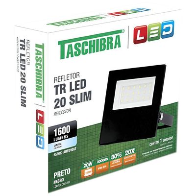 Refletor Tr Led Com 20 Watts Slim 6500k Preto - 15030065-02 - Taschibra