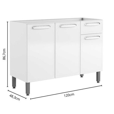 Balcão De Aço 3 Portas 1 Gaveta Branco Evidence Bertolini Branco