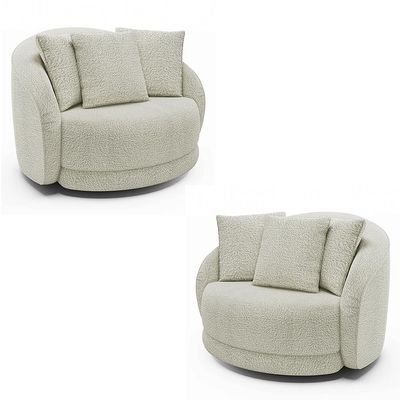 Kit 2 Poltronas Decorativas Base Giratória Galáxia com Almofadas Boucle Off White G45 - Gran Belo