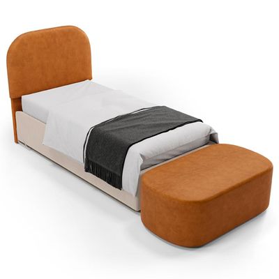 Cabeceira Cama Box 100cm Lanna com Puff Recamier Doha W01 Couríssimo Canela - Lyam Decor
