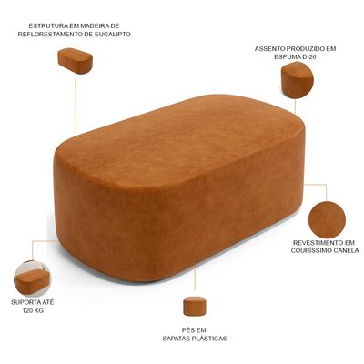 Cabeceira Cama Box 100cm Lanna com Puff Recamier Doha W01 Couríssimo Canela - Lyam Decor