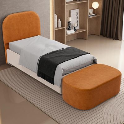 Cabeceira Cama Box 100cm Lanna com Puff Recamier Doha W01 Couríssimo Canela - Lyam Decor