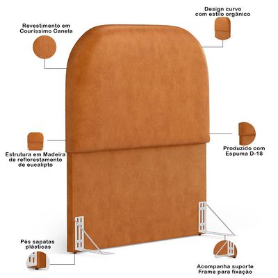 Cabeceira Cama Box 100cm Lanna com Puff Recamier Doha W01 Couríssimo Canela - Lyam Decor