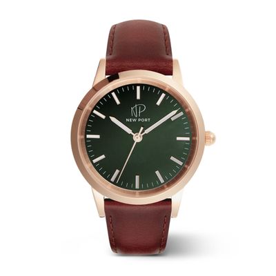 Relógio de Luxo Feminino Couro Marrom Casual New Port 40mm