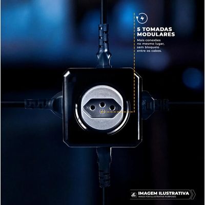 Adaptador Bivolt Energy Cube - Preto - Com  5 Tomadas - Gshield