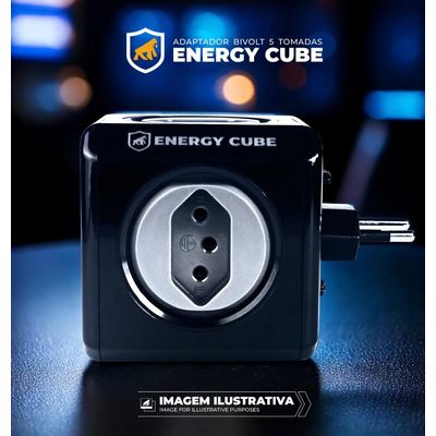 Adaptador Bivolt Energy Cube - Preto - Com  5 Tomadas - Gshield