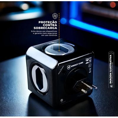 Adaptador Bivolt Energy Cube - Preto - Com  5 Tomadas - Gshield