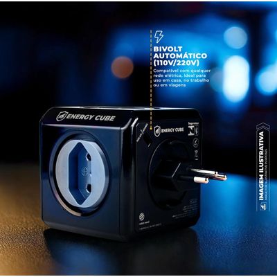 Adaptador Bivolt Energy Cube - Preto - Com  5 Tomadas - Gshield