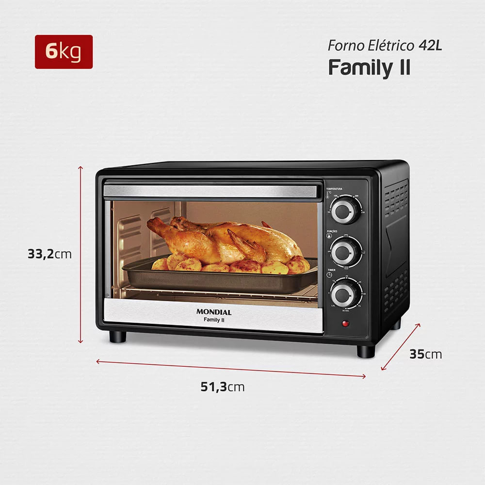 Forno Elétrico Mondial Family II FR42 Preto/Inox 42 Litros - 127V