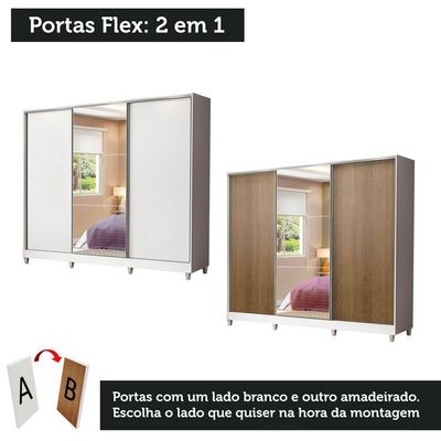 Guarda Roupa Infantil 3 Portas De Correr Com Espelho Branco